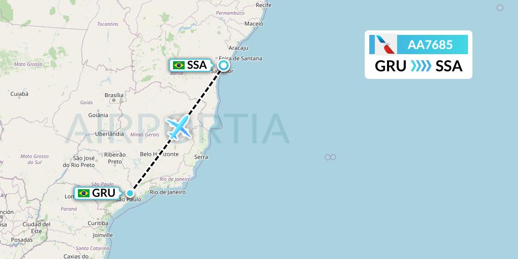 AA7685 American Airlines Flight Map: Sao Paulo to Salvador