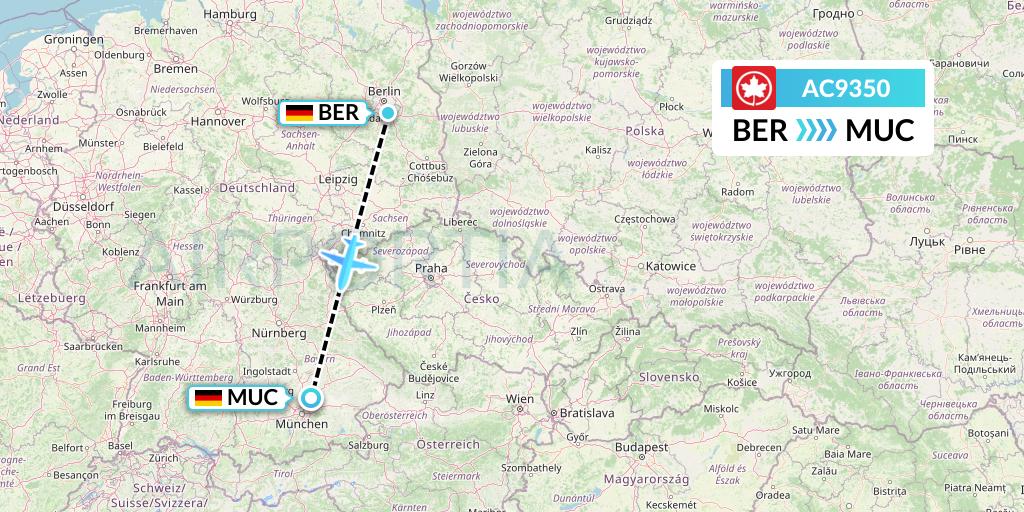 AC9350 Air Canada Flight Map: Berlin to Munich