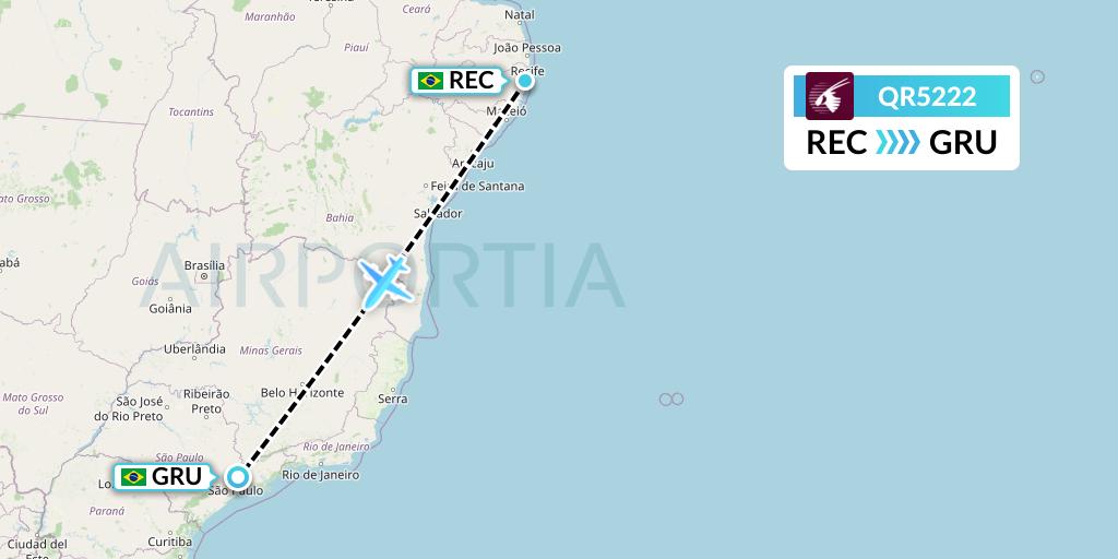 QR5222 Qatar Airways Flight Map: Recife to Sao Paulo