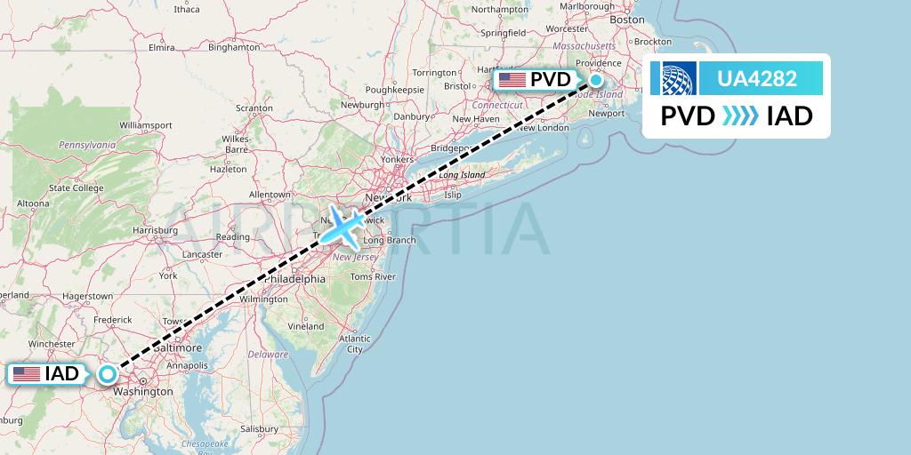 UA4282 United Airlines Flight Map: Providence to Washington