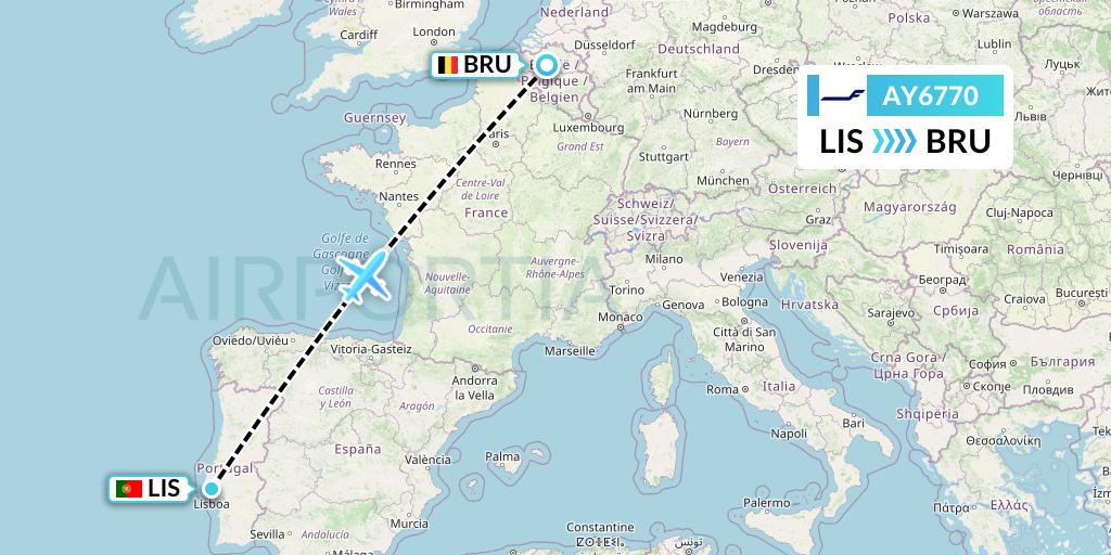 AY6770 Finnair Flight Map: Lisbon to Brussels