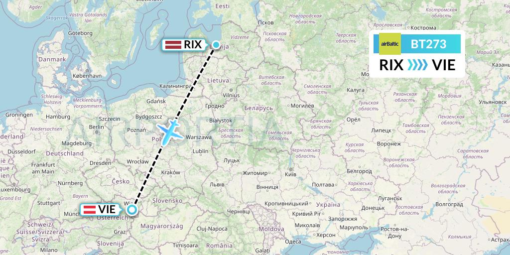 BT273 Air Baltic Flight Map: Riga to Vienna