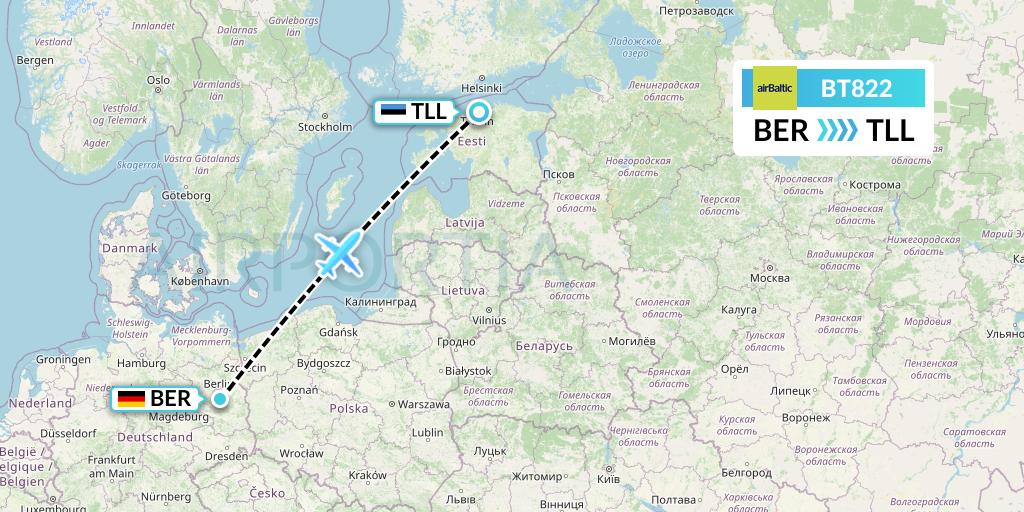 BT822 Air Baltic Flight Map: Berlin to Tallinn