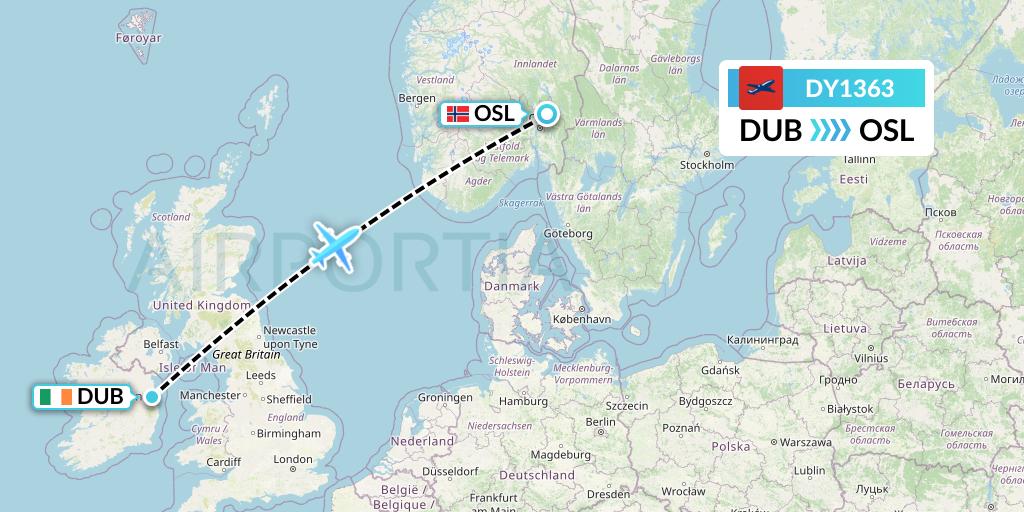 DY1363 Norwegian Flight Map: Dublin to Oslo