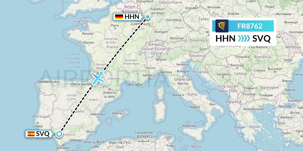 FR8762 Ryanair Flight Map: Hahn to Seville