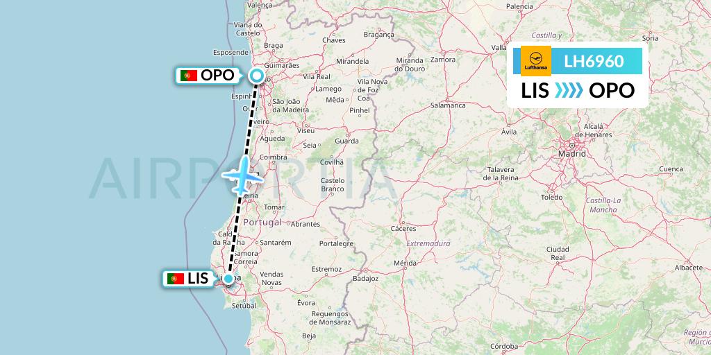 LH6960 Lufthansa Flight Map: Lisbon to Porto