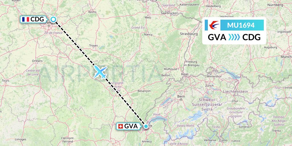 MU1694 China Eastern Airlines Flight Map: Geneva to Paris