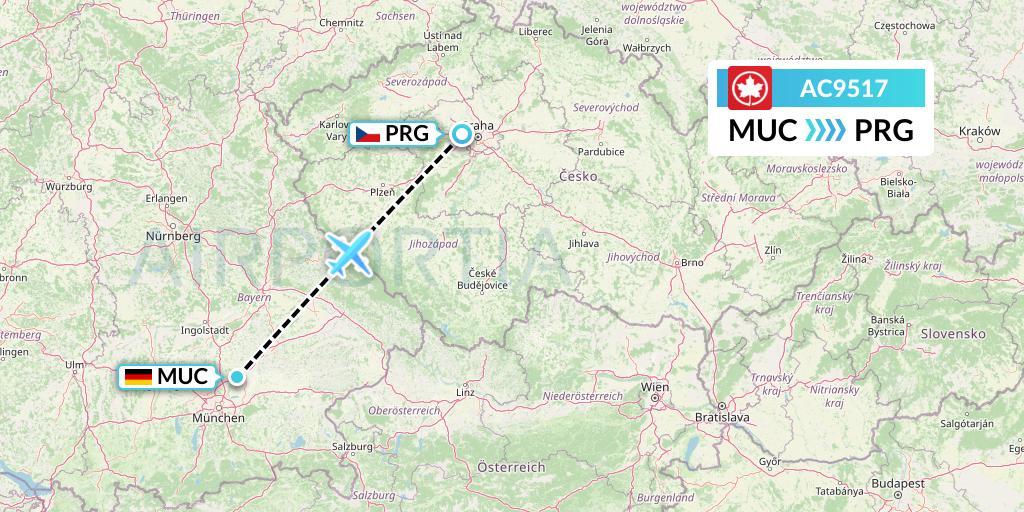 AC9517 Air Canada Flight Map: Munich to Prague
