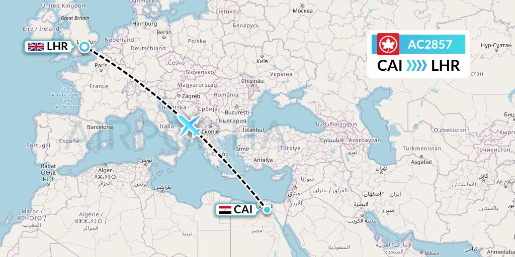 AC2857 Air Canada Flight Map: Cairo to London