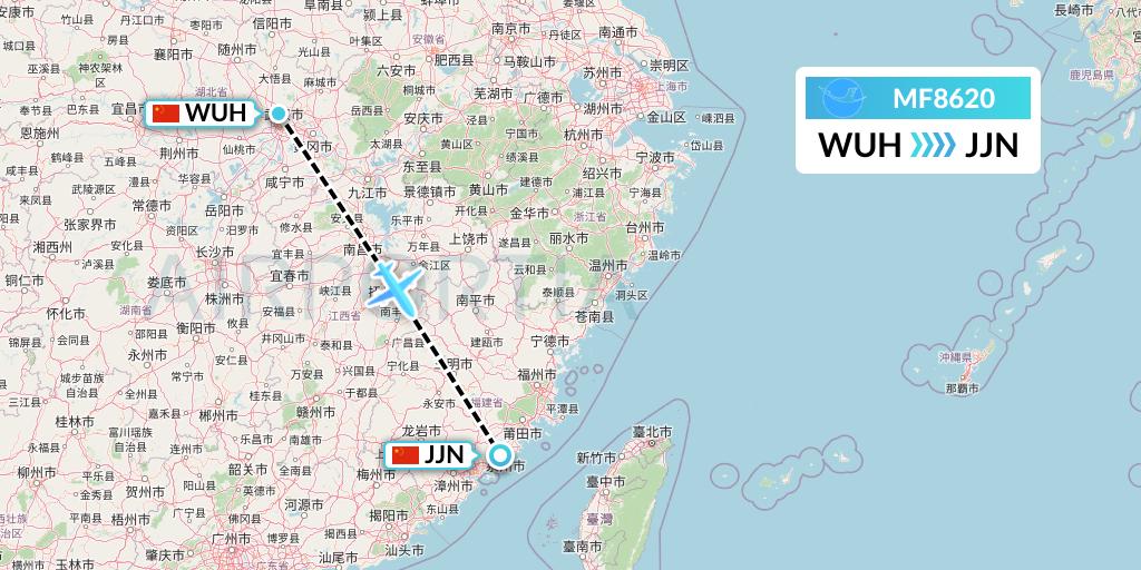 MF8620 Xiamen Airlines Flight Map: Wuhan to Jinjiang