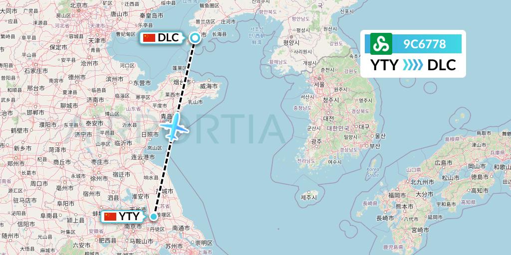 9C6778 Spring Airlines Flight Map: Yangzhou to Dalian