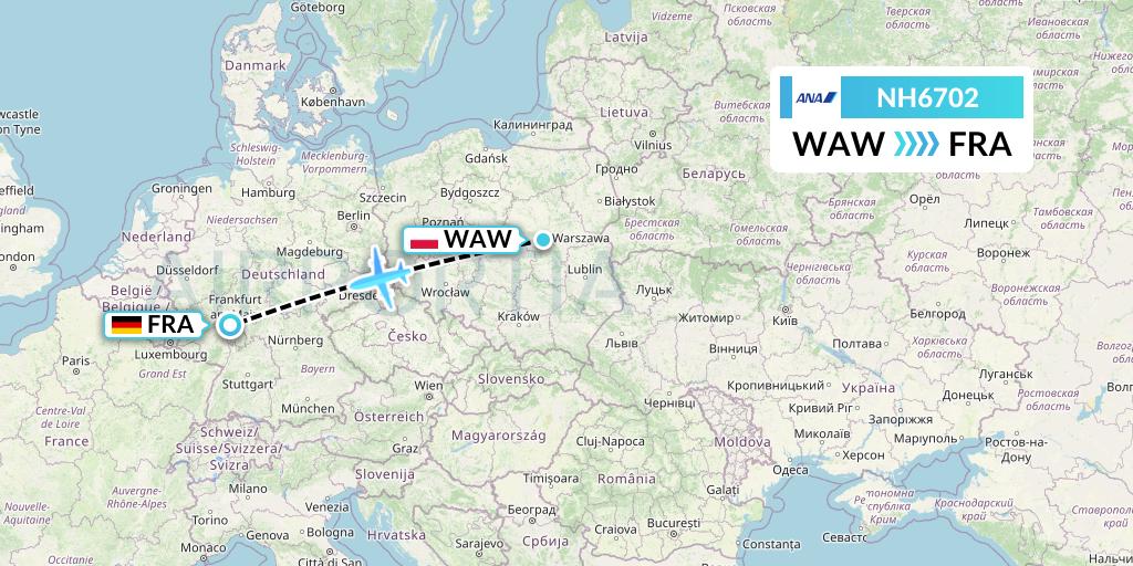 NH6702 All Nippon Airways Flight Map: Warsaw to Frankfurt