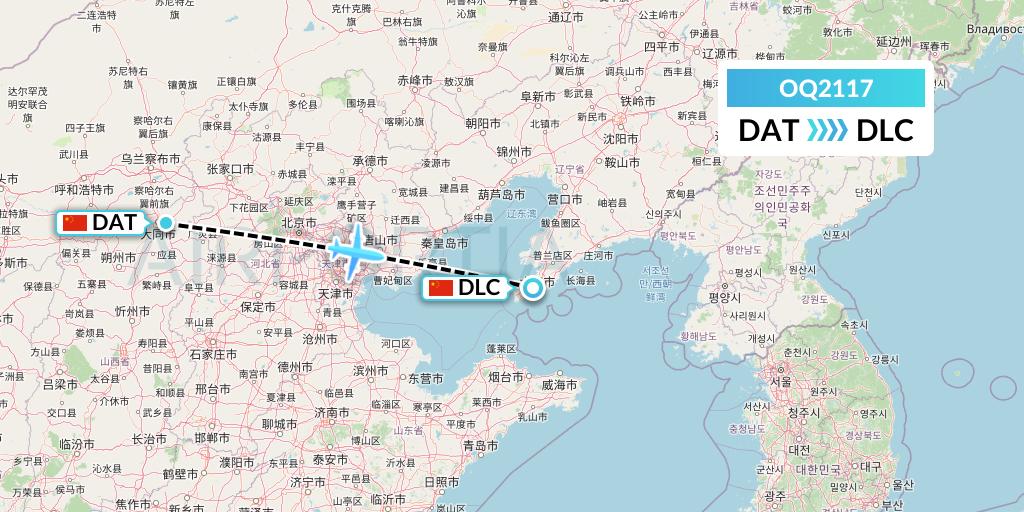 OQ2117 Chongqing Airlines Flight Map: Datong to Dalian