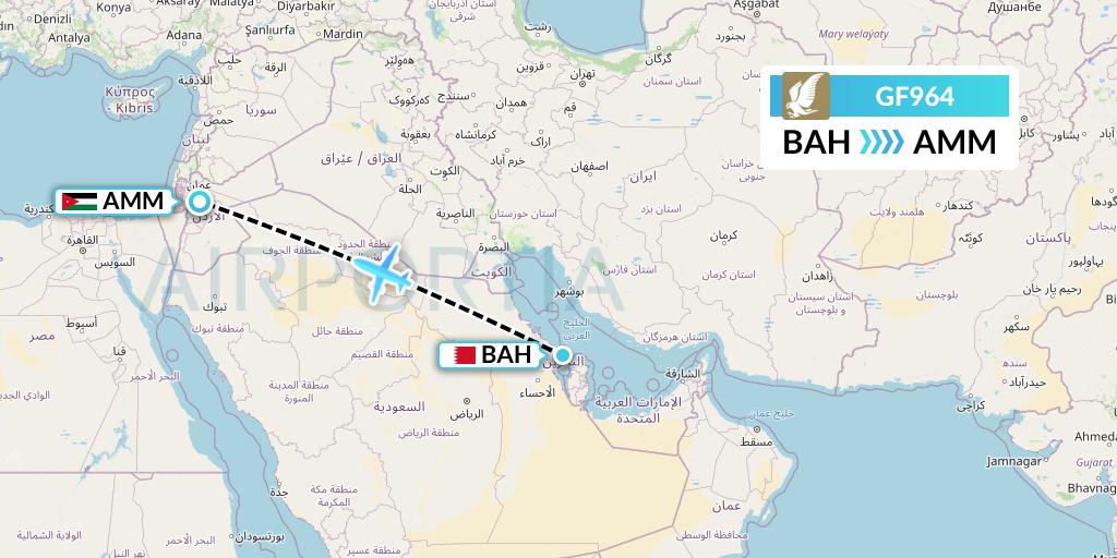 GF964 Gulf Air Flight Map: Bahrain to Amman