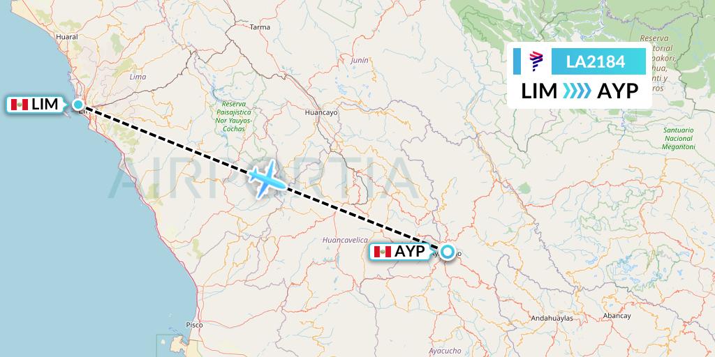 LA2184 LAN Airlines Flight Map: Lima to Ayacucho