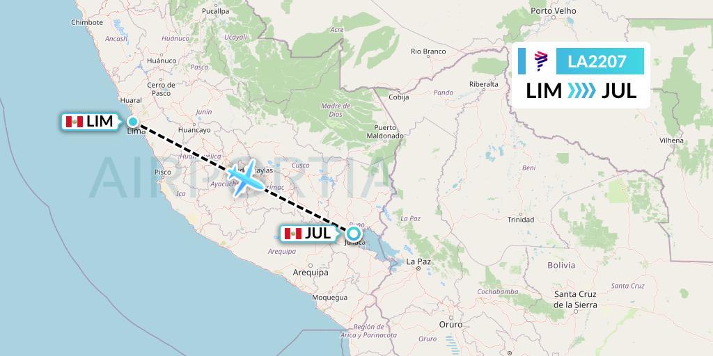 LA2207 LAN Airlines Flight Map: Lima to Juliaca