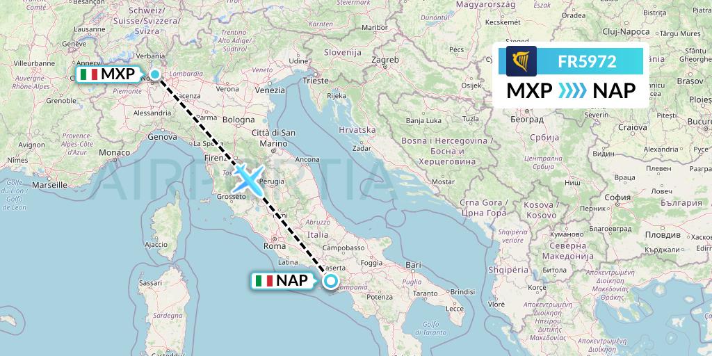 FR5972 Ryanair Flight Map: Milan to Naples
