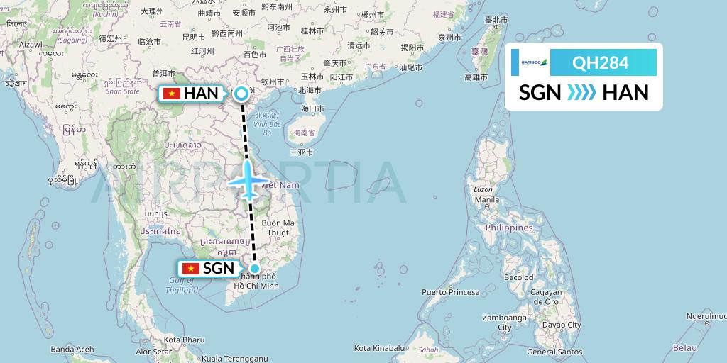 QH284 Bamboo Airways Flight Map: Ho Chi Minh City to Hanoi