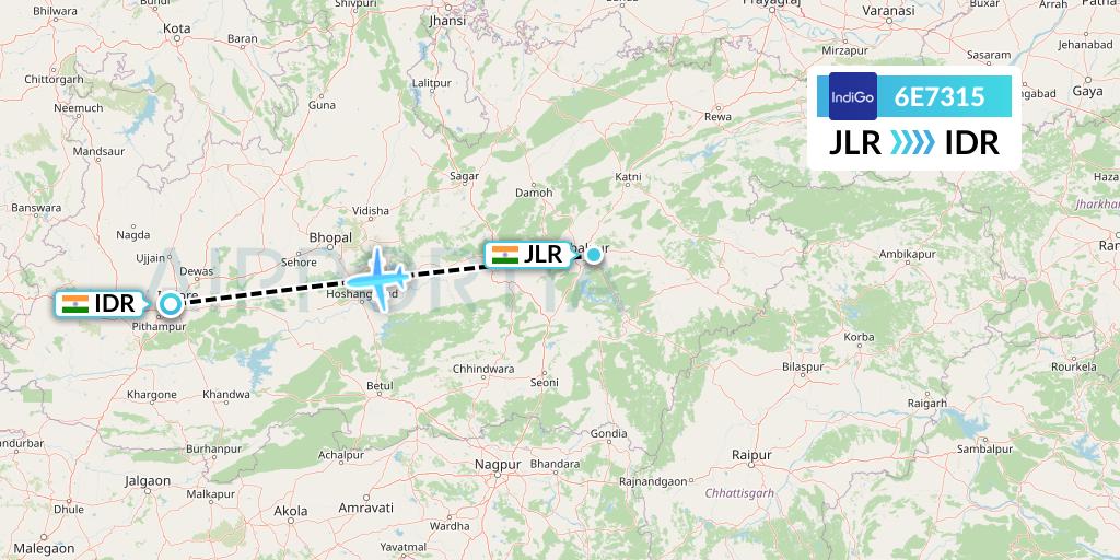 6E7315 IndiGo Airlines Flight Map: Jabalpur to Indore