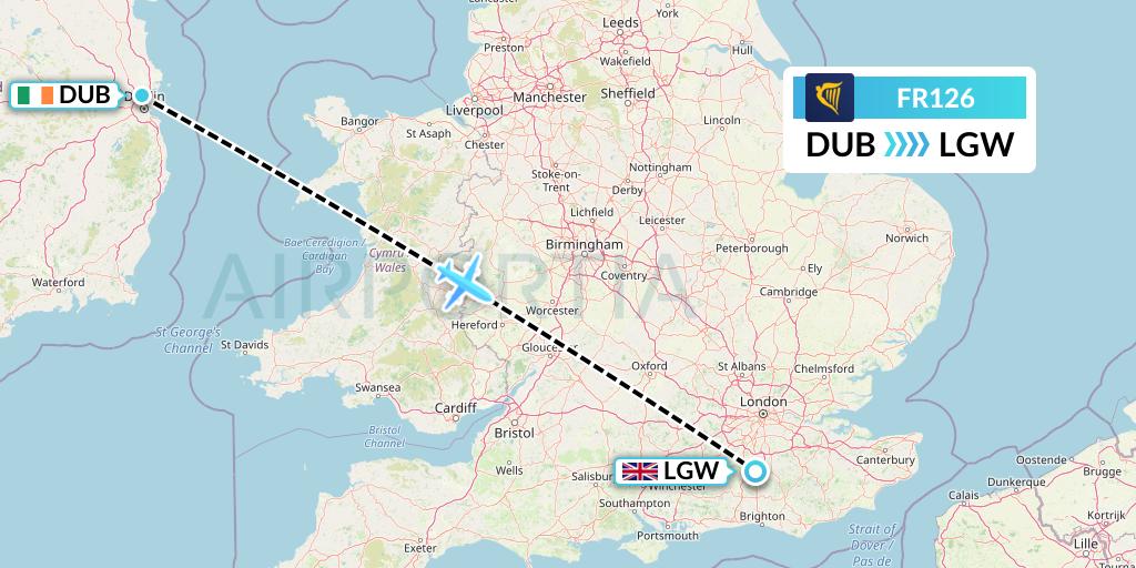 FR126 Ryanair Flight Map: Dublin to London