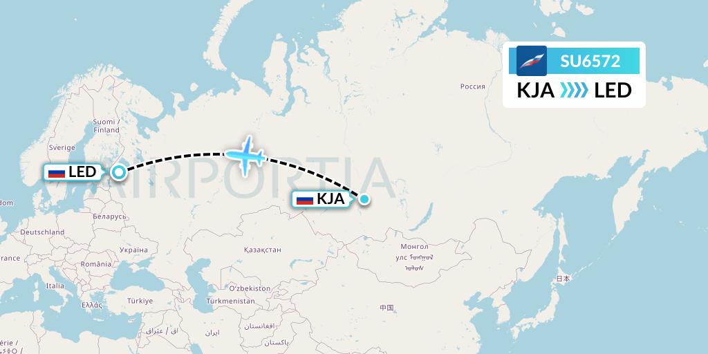 SU6572 Aeroflot Flight Map: Krasnoyarsk to St. Petersburg
