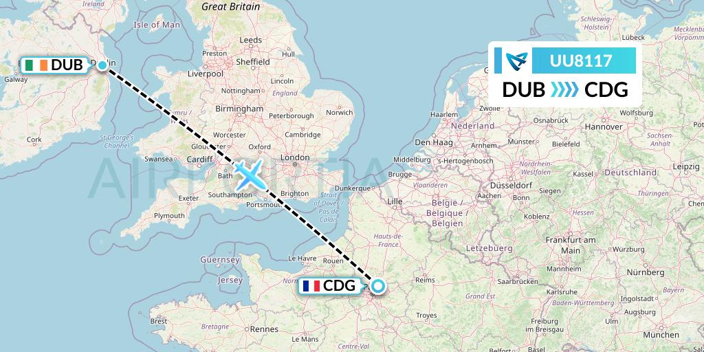 UU8117 Air Austral Flight Map: Dublin to Paris