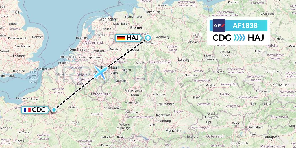 AF1838 Air France Flight Map: Paris to Hannover