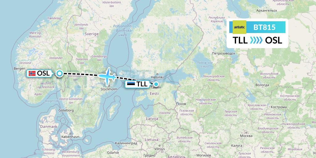 BT815 Air Baltic Flight Map: Tallinn to Oslo