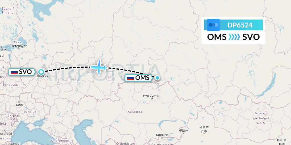 DP6524 Pobeda Flight Map: Omsk to Moscow