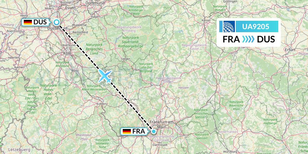 UA9205 United Airlines Flight Map: Frankfurt to Dusseldorf