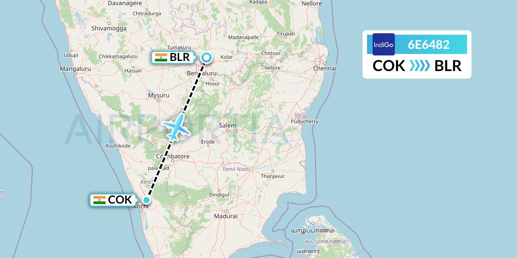 6E6482 IndiGo Airlines Flight Map: Cochin to Bangalore