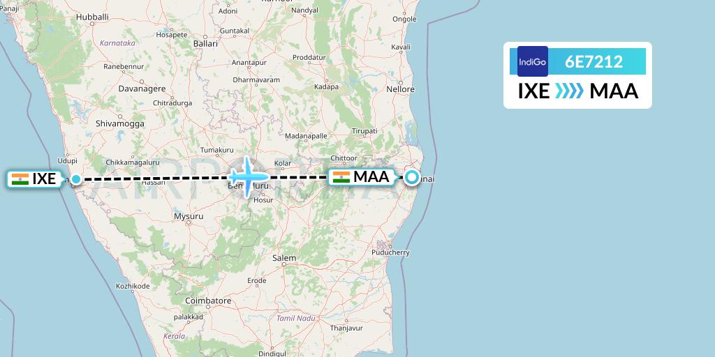 6E7212 IndiGo Airlines Flight Map: Mangalore to Chennai