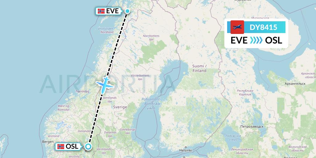 DY8415 Norwegian Flight Map: Harstad to Oslo