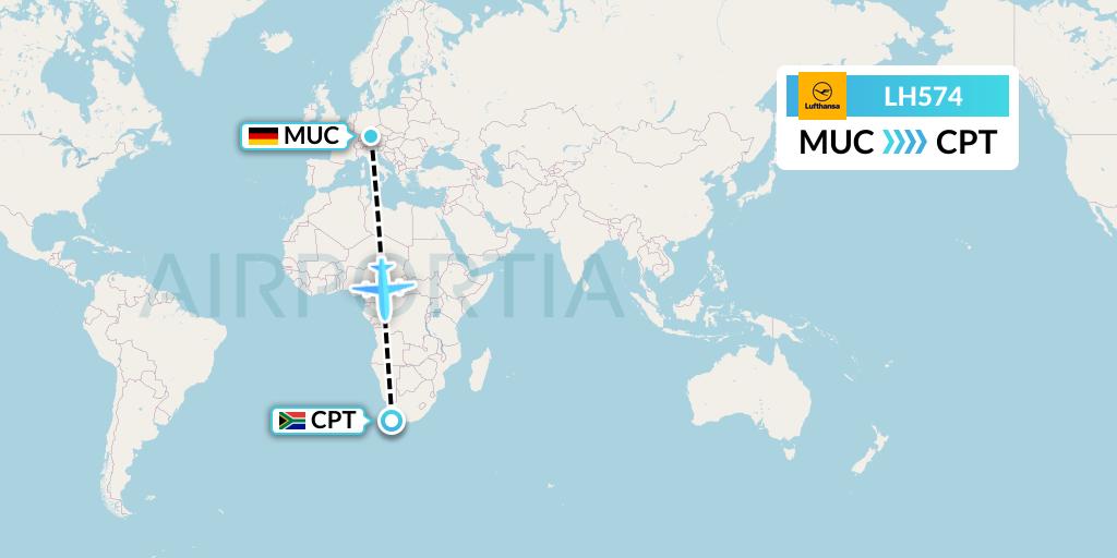 LH574 Lufthansa Flight Map: Munich to Cape Town