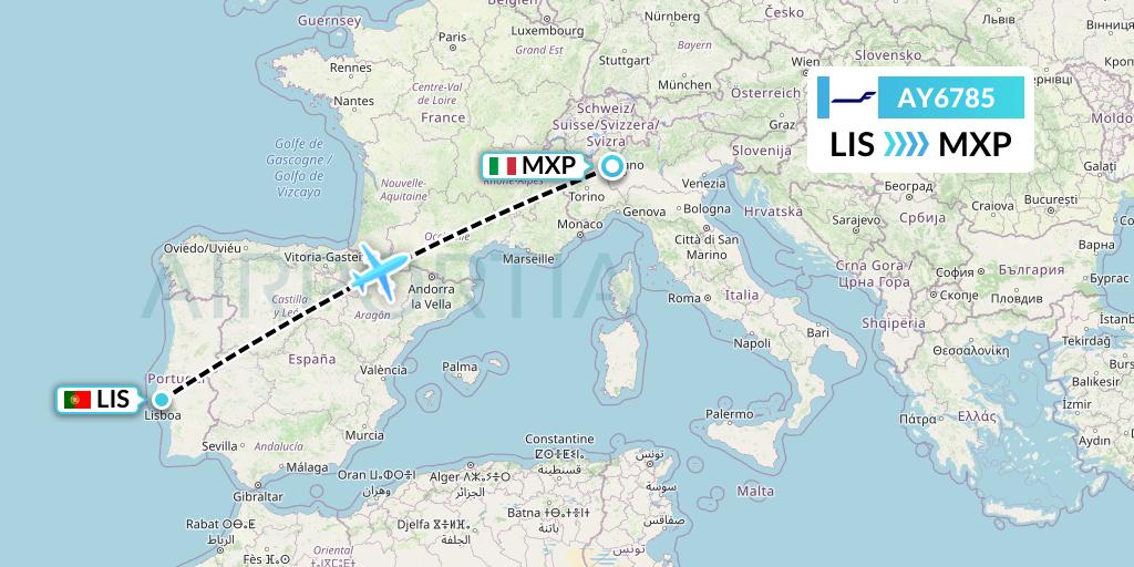 AY6785 Finnair Flight Map: Lisbon to Milan