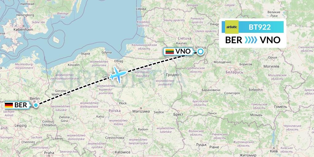 BT922 Air Baltic Flight Map: Berlin to Vilnius