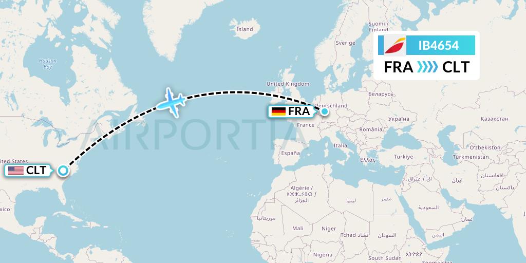 IB4654 Iberia Flight Map: Frankfurt to Charlotte