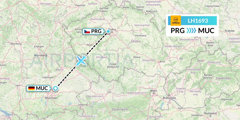 LH1693 Lufthansa Flight Map: Prague to Munich