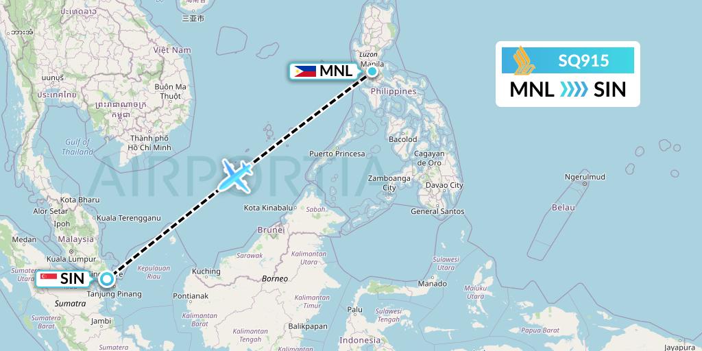 SQ915 Singapore Airlines Flight Map: Manila to Singapore