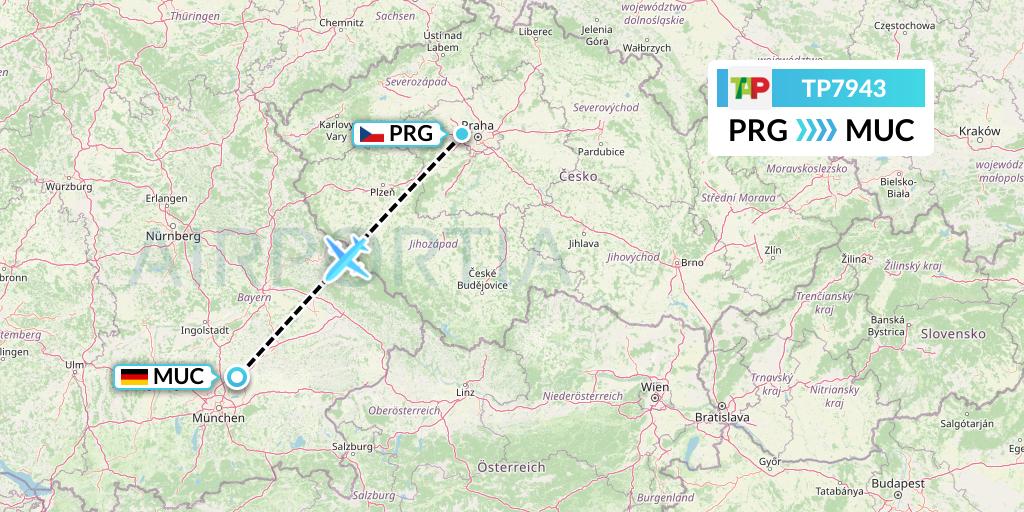 TP7943 TAP Portugal Flight Map: Prague to Munich