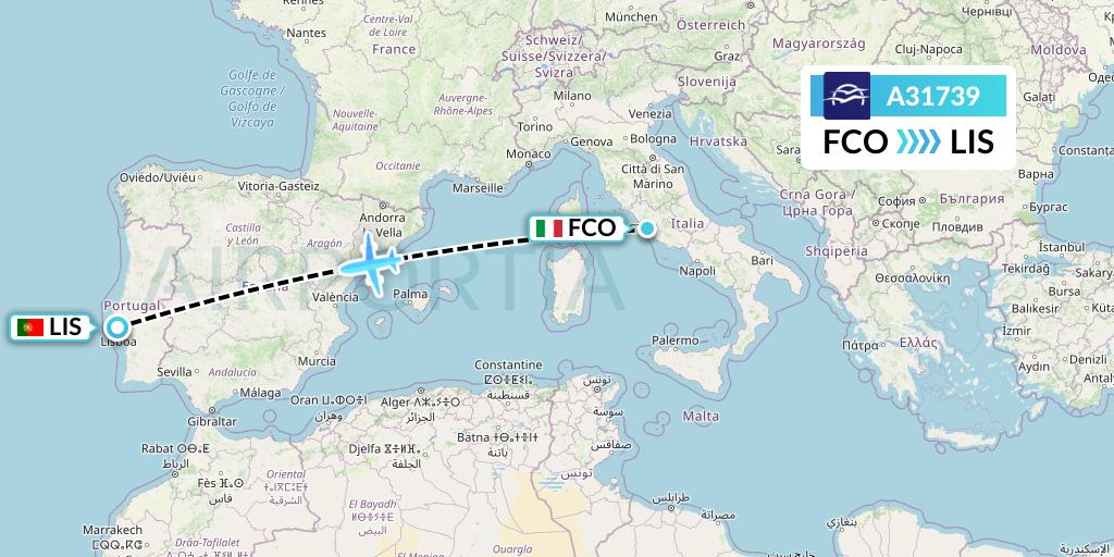A31739 Aegean Airlines Flight Map: Rome to Lisbon