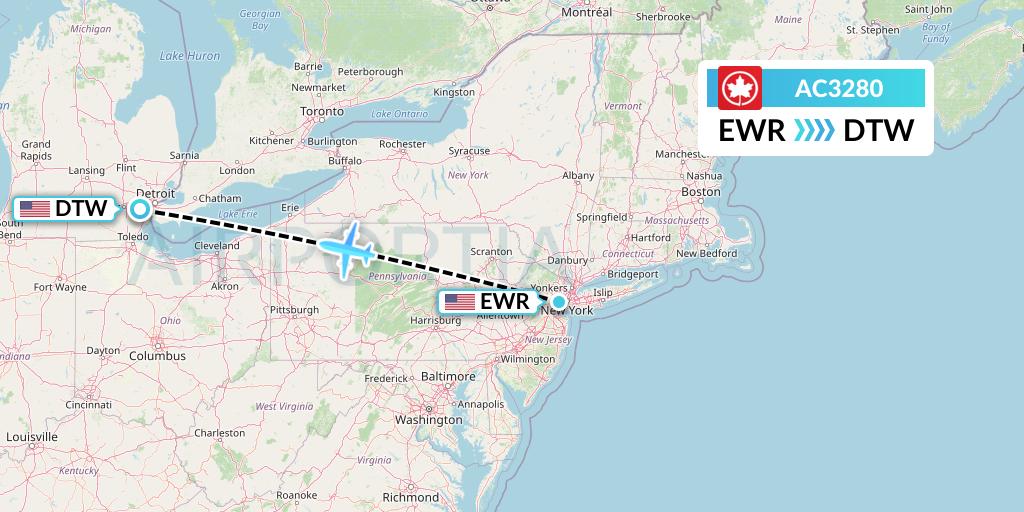AC3280 Air Canada Flight Map: New York to Detroit