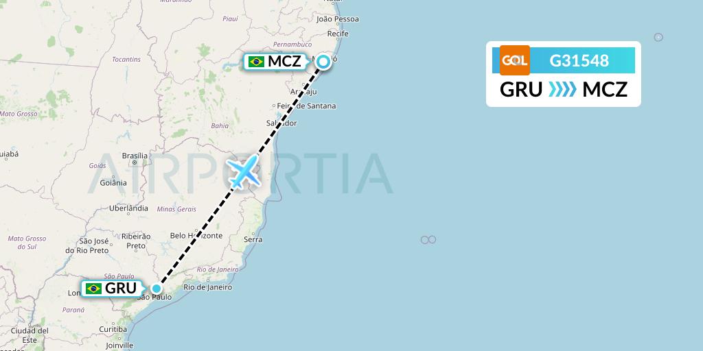 G31548 GOL Transportes Aeros Flight Map: Sao Paulo to Maceio