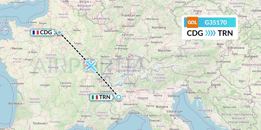 G35170 GOL Transportes Aeros Flight Map: Paris to Turin