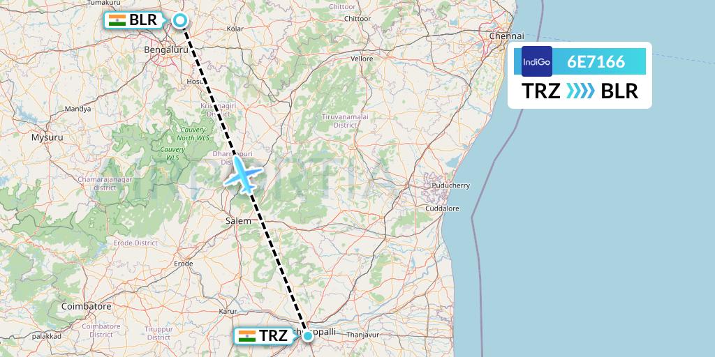 6E7166 IndiGo Airlines Flight Map: Tiruchirapalli to Bangalore
