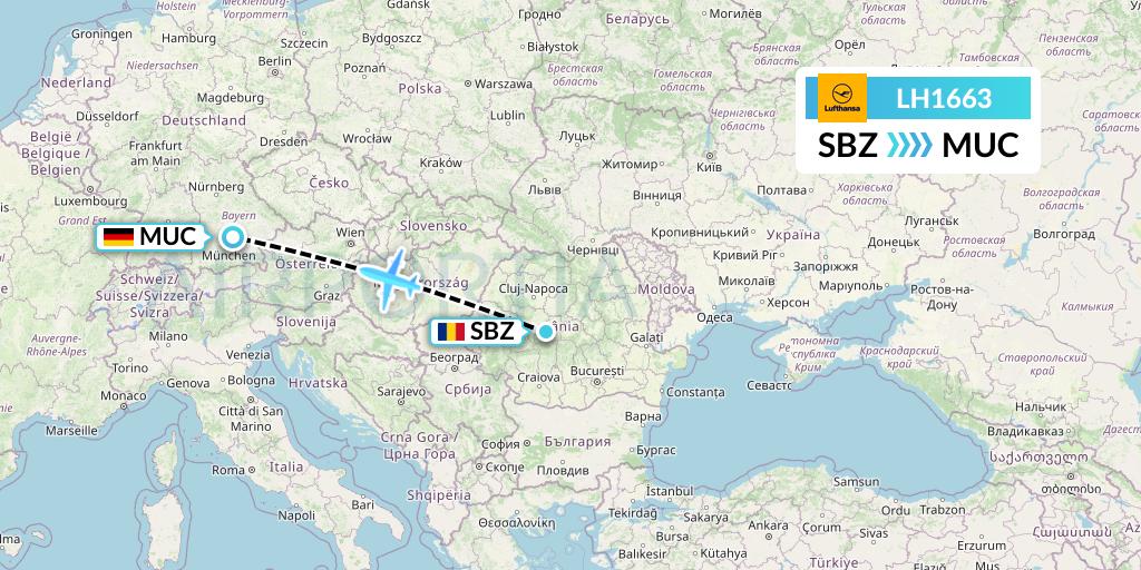 LH1663 Lufthansa Flight Map: Sibiu to Munich