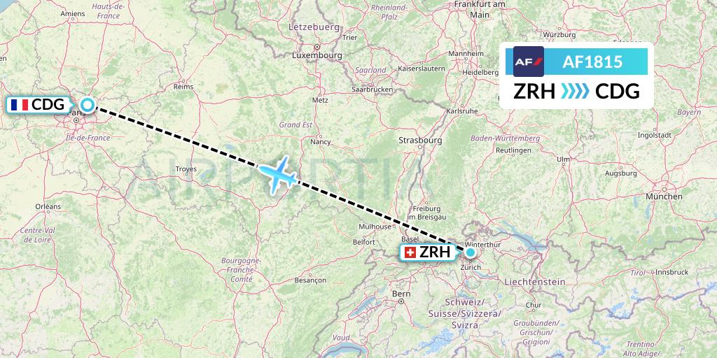 AF1815 Air France Flight Map: Zurich to Paris