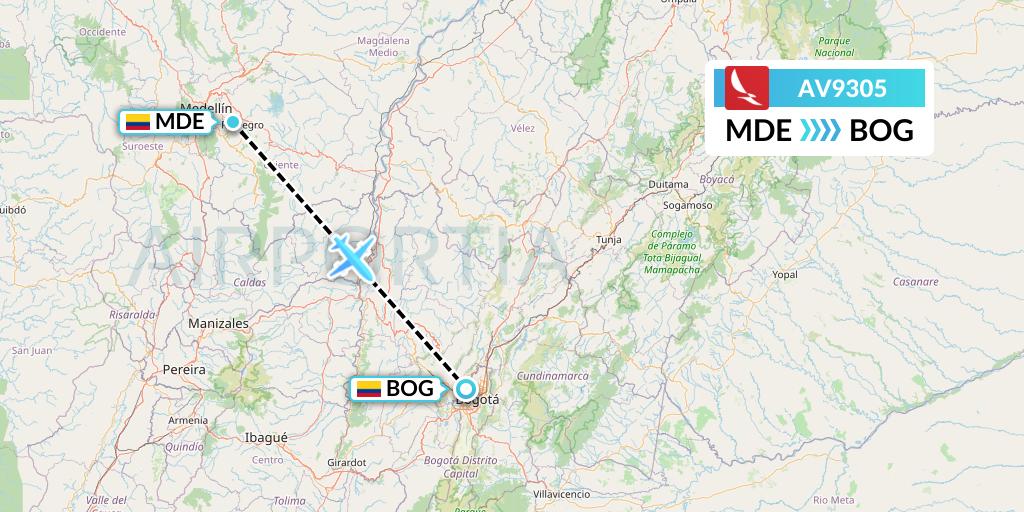 AV9305 Avianca Flight Map: Medellin to Bogota