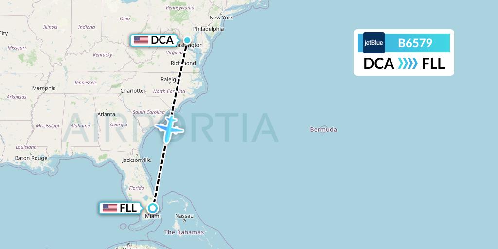 B6579 JetBlue Airways Flight Map: Washington to Fort Lauderdale