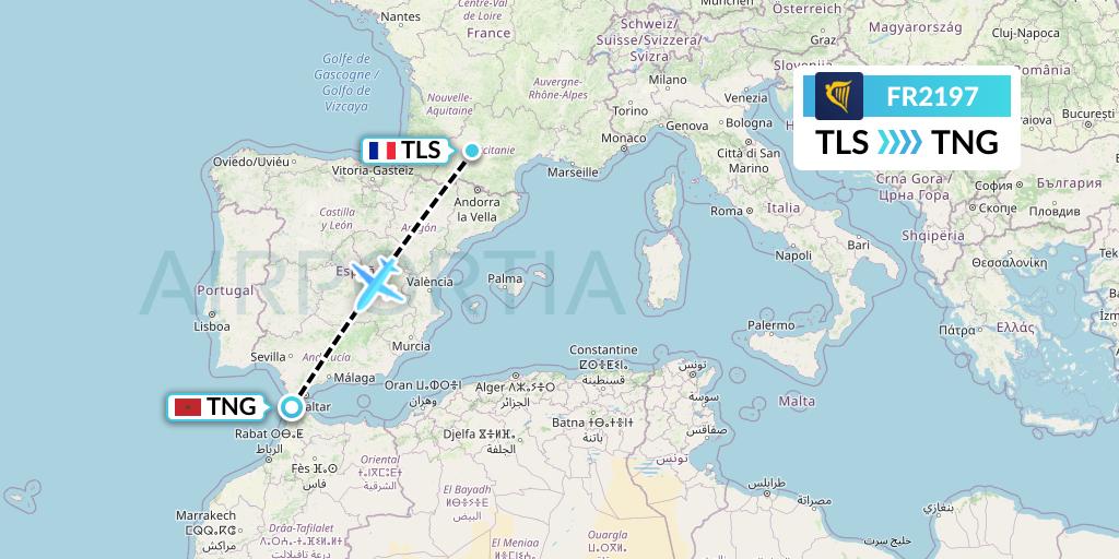 FR2197 Ryanair Flight Map: Toulouse to Tangier